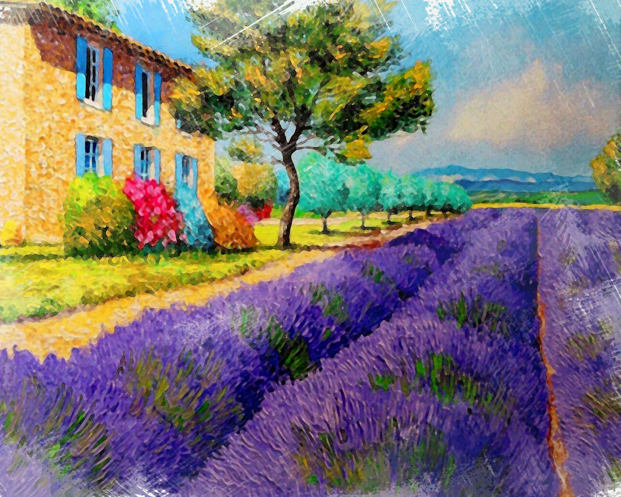 watercolor painting, lavender, provence